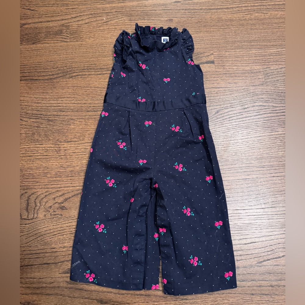 Janie and Jack Navy Blue Romper with Pink Floral Accents